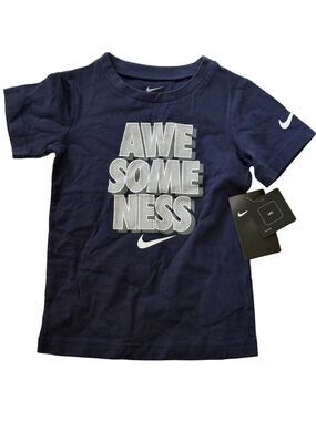Nike Kids “Awesomeness” Graphic Tee 4T | Navy Blue Short Sleeve Logo Shirt